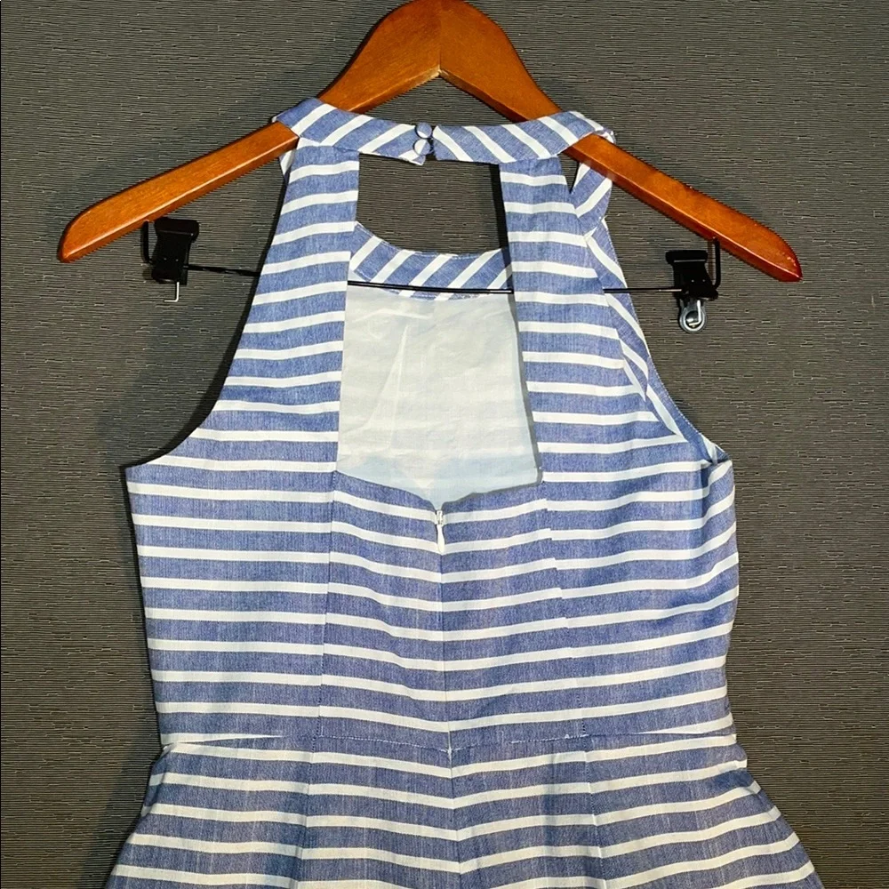 1901 Blue and‎ White Striped Cropped Romper - Picture 6 of 8